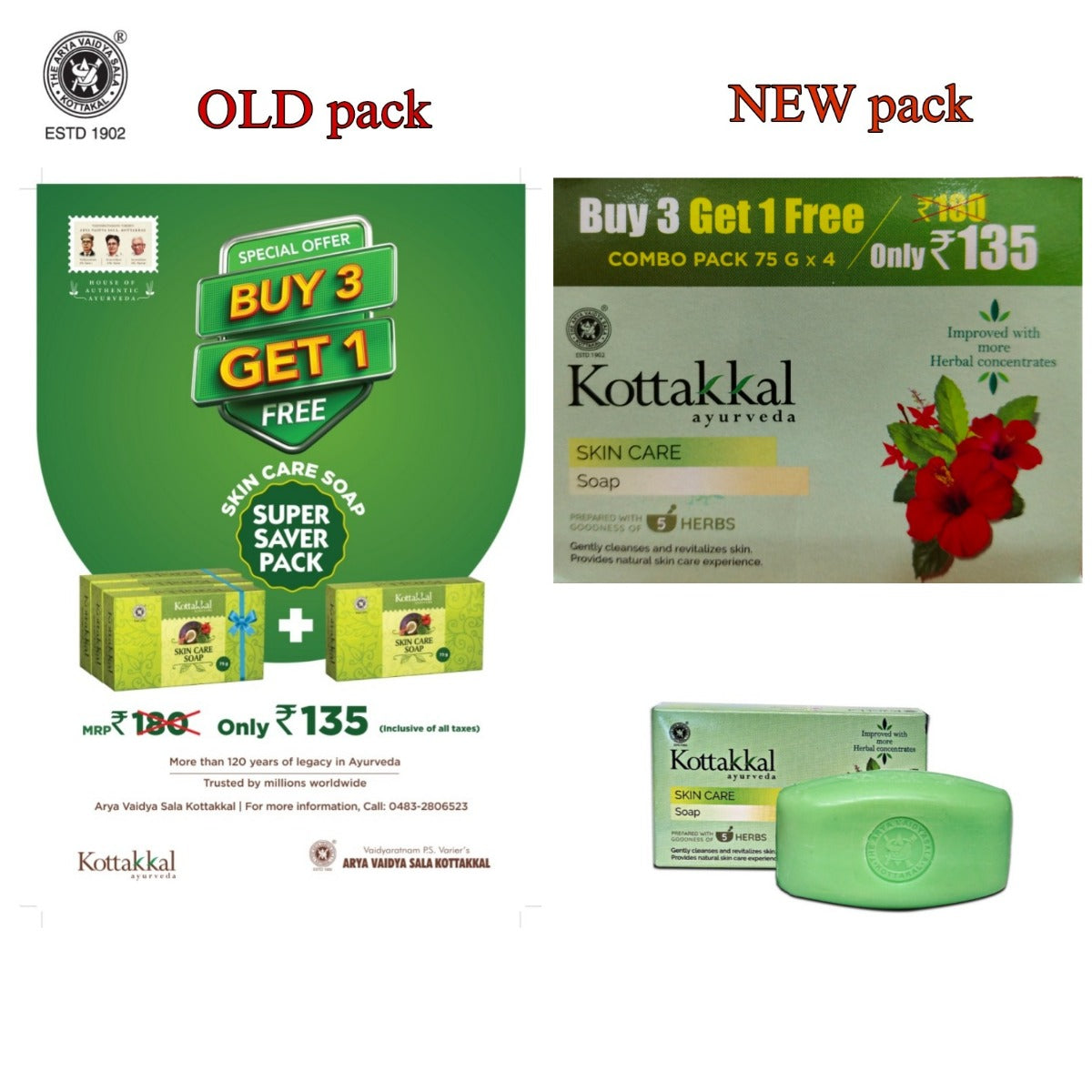 Kottakkal Ayurveda Skin Care Soap (3+1) - 75 Grams (Pack of 1)