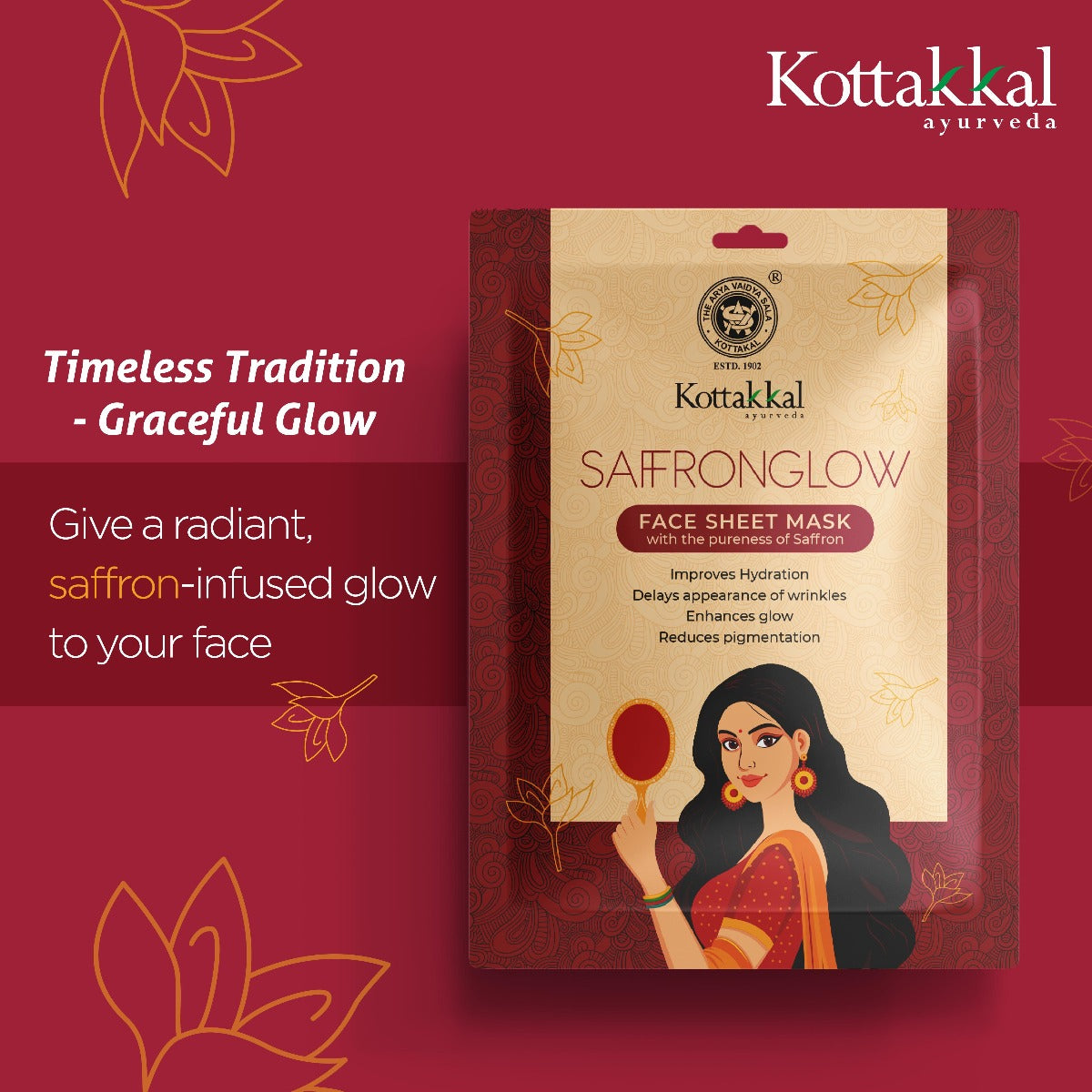 Saffron Glow- Face Sheet Mask - Pack of 1 Sheet